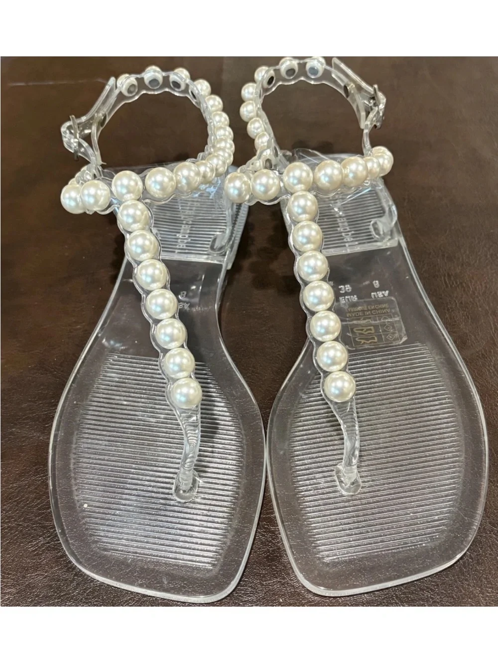 Jeffrey Campbell Pearlesque Clear Jelly Pearl Thong Sandals Size 8 Y2K Chic - Picture 6 of 14